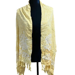 Young Fashion Yellow White Print Fringed Scarf Shawl